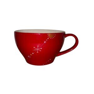 Starbucks Red Christmas Ceramic Mug With Snowflake & Tree Design - 12 Oz